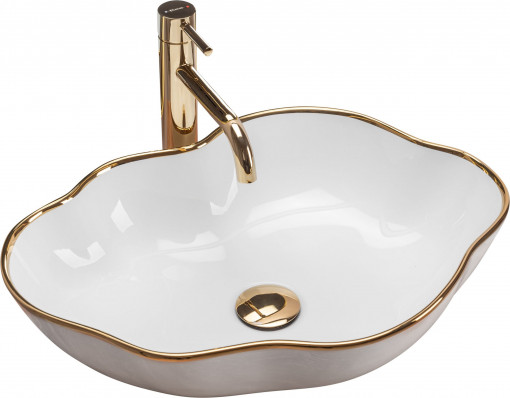 Lavoar Pearl Gold Edge ceramica sanitara alb – 51,5 cm