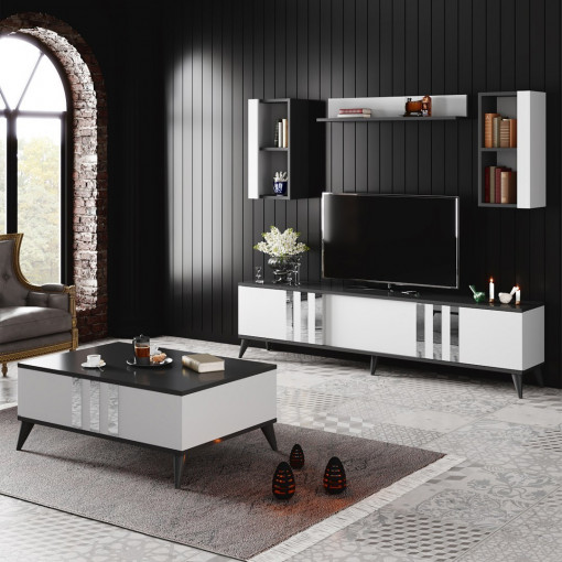 Set mobilier living Chrome antracit / alb
