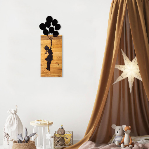 Accesoriu decorativ de perete din lemn Chıld And Balloons