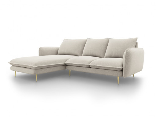 Coltar tapitat Vienna 5 locuri picioare gold – L255 x l170 x h95