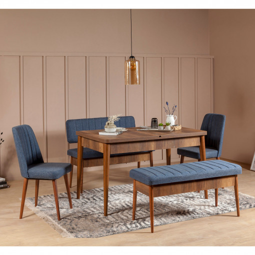Set masa extensibila si scaune (5 piese) Vina Walnut Dark Blue
