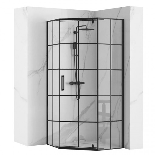 Cabina dus Hex negru – 80×80 cm