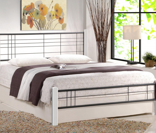 Pat metal si lemn Viera Alb/Negru – 120×200 cm