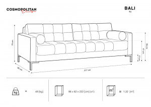 Canapea Bali 4 locuri picioare negre Meg361– L217 x l92 x h75 - Img 6