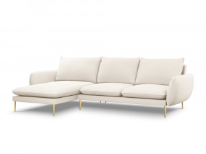 Coltar tapitat Vienna 5 locuri plusat/picioare gold – L255 x l170 x h95