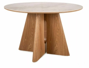Masa rotunda Alzano Ceramic alb lucios/stejar ø120/h77 cm