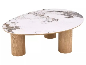 Măsuță de cafea Adelis alb lucios / stejar – L110 x l80 cm