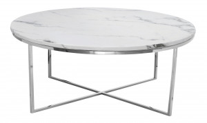 Masuta de cafea Pelio alb/silver si marmura – H42 cm