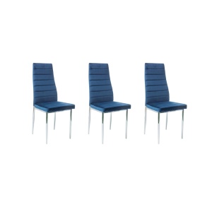Set 3 scaune catifea H-261 albastru - H 96 cm