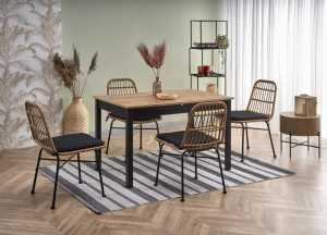 Set masa extensibila Greg L124-168 cm + 4 scaune K401 ratan natural/negru - Img 1