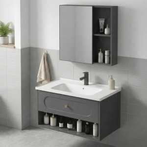 Set mobilier de baie cu lavoar River 60cm Grey - Img 3