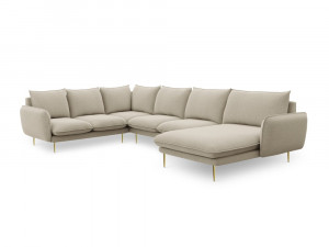 Coltar tapitat Vienna 7 locuri picioare gold – L330 x l235 x h95