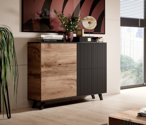 Comoda Random KM2 stejar wotan/negru - L100 x A40 x h95 cm - Img 11