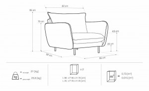 Fotoliu tapitat Vienna velvet/gold – L95 x l92 x h95 cm - Img 6