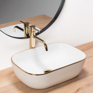 Lavoar Belinda Alb Gold Edge ceramica sanitara - 46,5 cm - Img 4