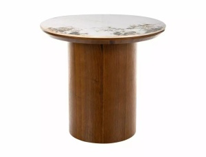 Măsuță de cafea Rondo alb lucios / nuc ø45/h50 cm