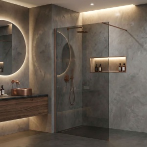 Paravan de dus Rea Flexi Grey / Brush Copper 80 - Img 7