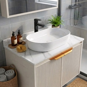 Set de mobilier de baie cu blat Marti 60cm Beige - Img 4