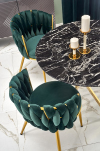 Set masa rotunda Raymond 2 marmura neagra + 4 scaune K517 verde/auriu - Img 5