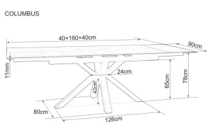 Masa extensibila Columbus Ceramic alb AMBER BIANCO/negru L160-240 cm - Img 2