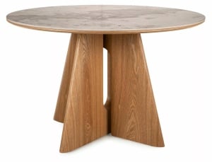  Masa rotunda Alzano Ceramic alb lucios/stejar ø120/h77 cm - Img 2