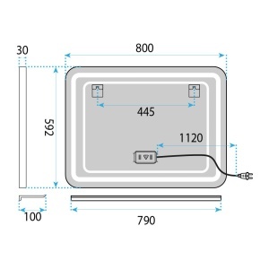 Oglindă de perete LED cu raft 80x60 cm L-8060 - Img 7