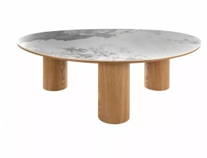 Măsuță de cafea Adelis alb lucios / stejar – L110 x l80 cm - Img 3