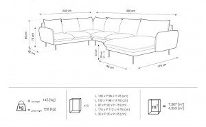 Coltar tapitat Vienna 7 locuri velvet/picioare gold – L330 x l235 x h95 - Img 6