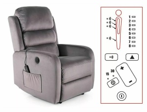 Fotoliu recliner cu functie de masaj Pegaz M velvet gri Blu14 - Img 6