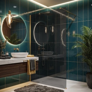Paravan de dus Rea Flexi Grey / Brush Gold 100 - Img 5