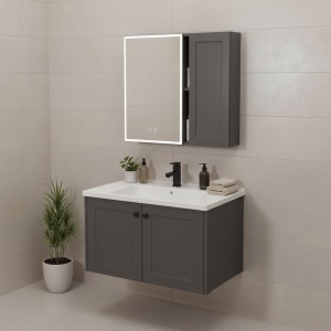 Set mobilier de baie cu lavoar Monti 60cm Grey - Img 3