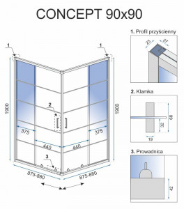 Cabina dus Concept negru – 90×90 cm - Img 2