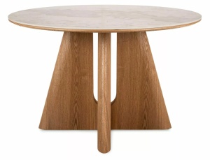  Masa rotunda Alzano Ceramic alb lucios/stejar ø120/h77 cm - Img 3
