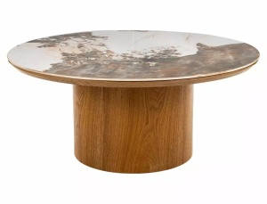 Măsuță de cafea Rondo alb lucios / stejar ø80/h35 cm
