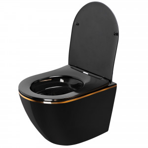 Vas wc suspendabil Carlo Mini Rimless Duroplast Flat negru/auriu - Img 3