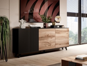 Comoda Random KM1 stejar wotan/negru - L160 x A40 x h82 cm - Img 8