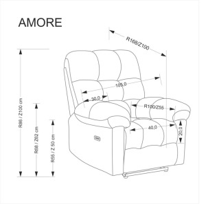 Fotoliu recliner Amore stofa gri H100 cm - Img 3