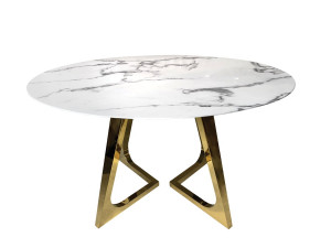 Masa Veneto rotunda alb/gold marmura – H76 cm - Img 1