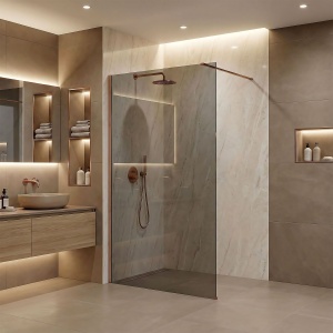 Paravan de dus Rea Flexi Grey / Brush Copper 140 - Img 2