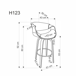 Scaun de bar H123 gri/nuc - Img 3