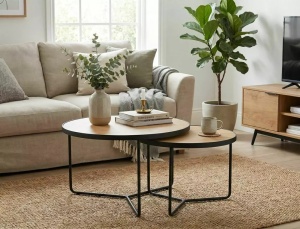 Set măsuțe de cafea Italia stejar / negru mat ø80/h50 cm - Img 3