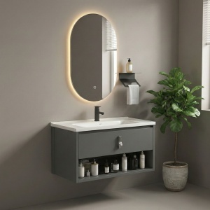 Set mobilier de baie cu lavoar Toledo 80cm Grey - Img 3