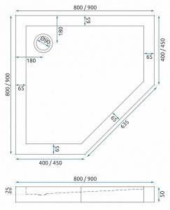 Cadita pentru dus Diamond alba - L90 x l90 x h5 - Img 4