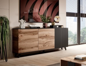 Comoda Random KM1 stejar wotan/negru - L160 x A40 x h82 cm - Img 9