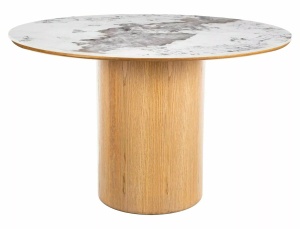 Masa rotunda Rondo Ceramic alb lucios/stejar ø120/h76 cm