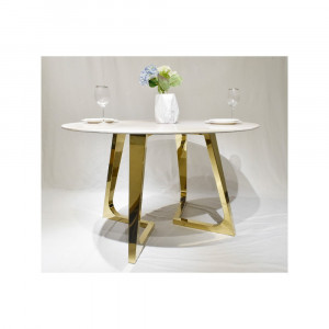 Masa Veneto rotunda alb/gold marmura – H76 cm - Img 4