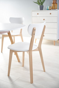 Set masa extensibila Ruben alb/stejar miere L102-142 cm + 4 scaune Buggi alb/natur - Img 6