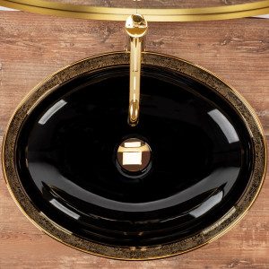 Lavoar Margot ceramica sanitara negru/auriu – 52 cm - Img 7