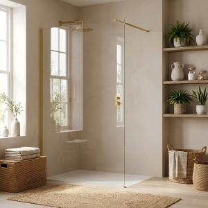 Paravan de dus Rea Flexi Transparent / Brush Gold 70 - Img 2
