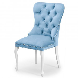 Scaun tapitat Madame Charlotte albastru deschis/alb